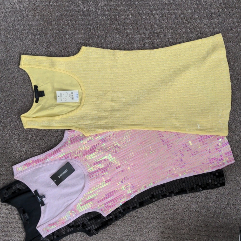 NWT Vintage Y2K Express Yellow Sequin Tank Top Size XS